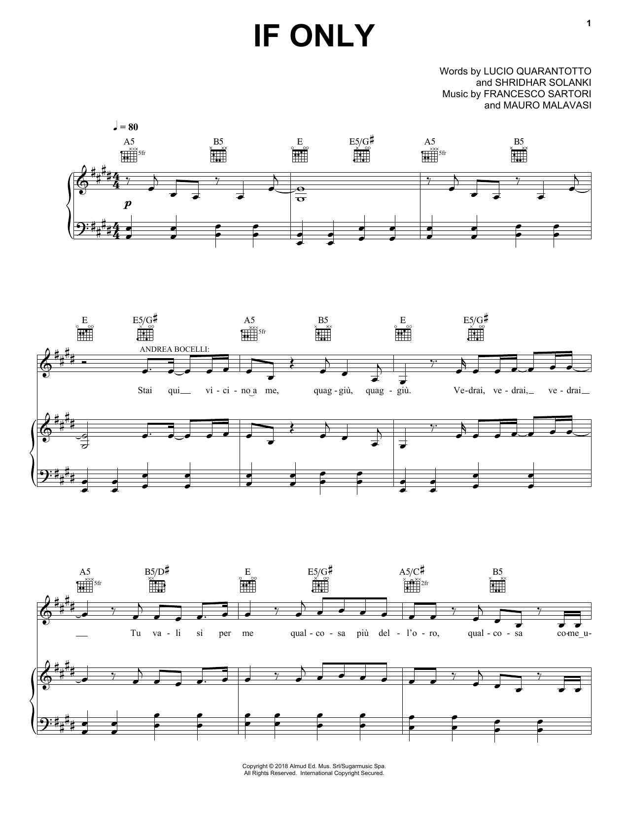 Andrea Bocelli If Only (feat. Dua Lipa) sheet music notes and chords arranged for Piano, Vocal & Guitar Chords (Right-Hand Melody)