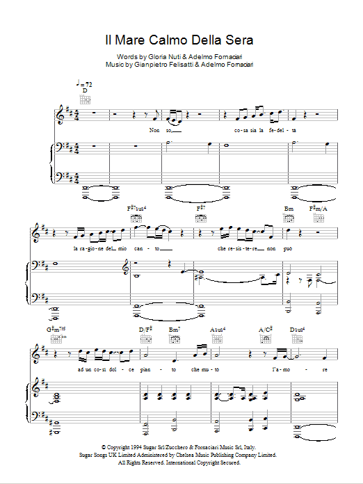Andrea Bocelli Il Mare Calmo Della Sera sheet music notes and chords arranged for Piano, Vocal & Guitar Chords