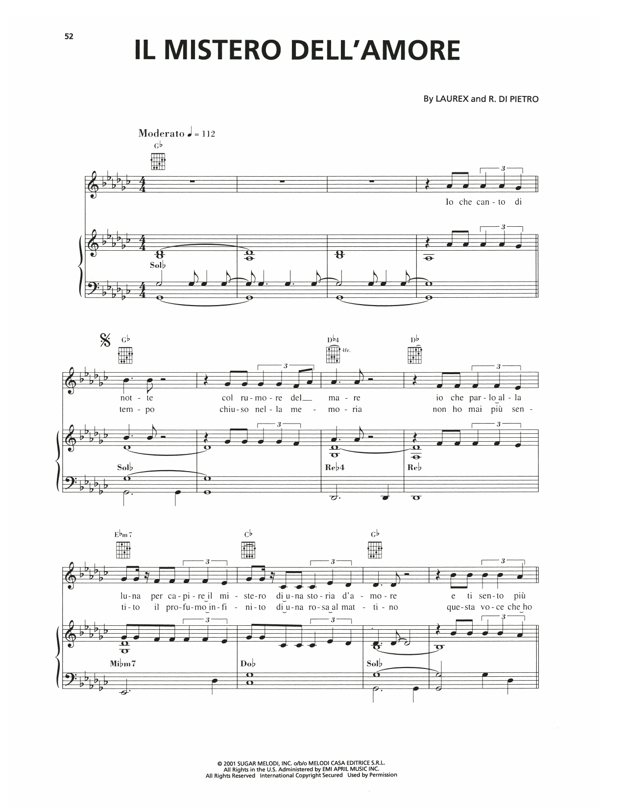 Andrea Bocelli Il Mistero Dell'Amore sheet music notes and chords arranged for Piano, Vocal & Guitar Chords (Right-Hand Melody)