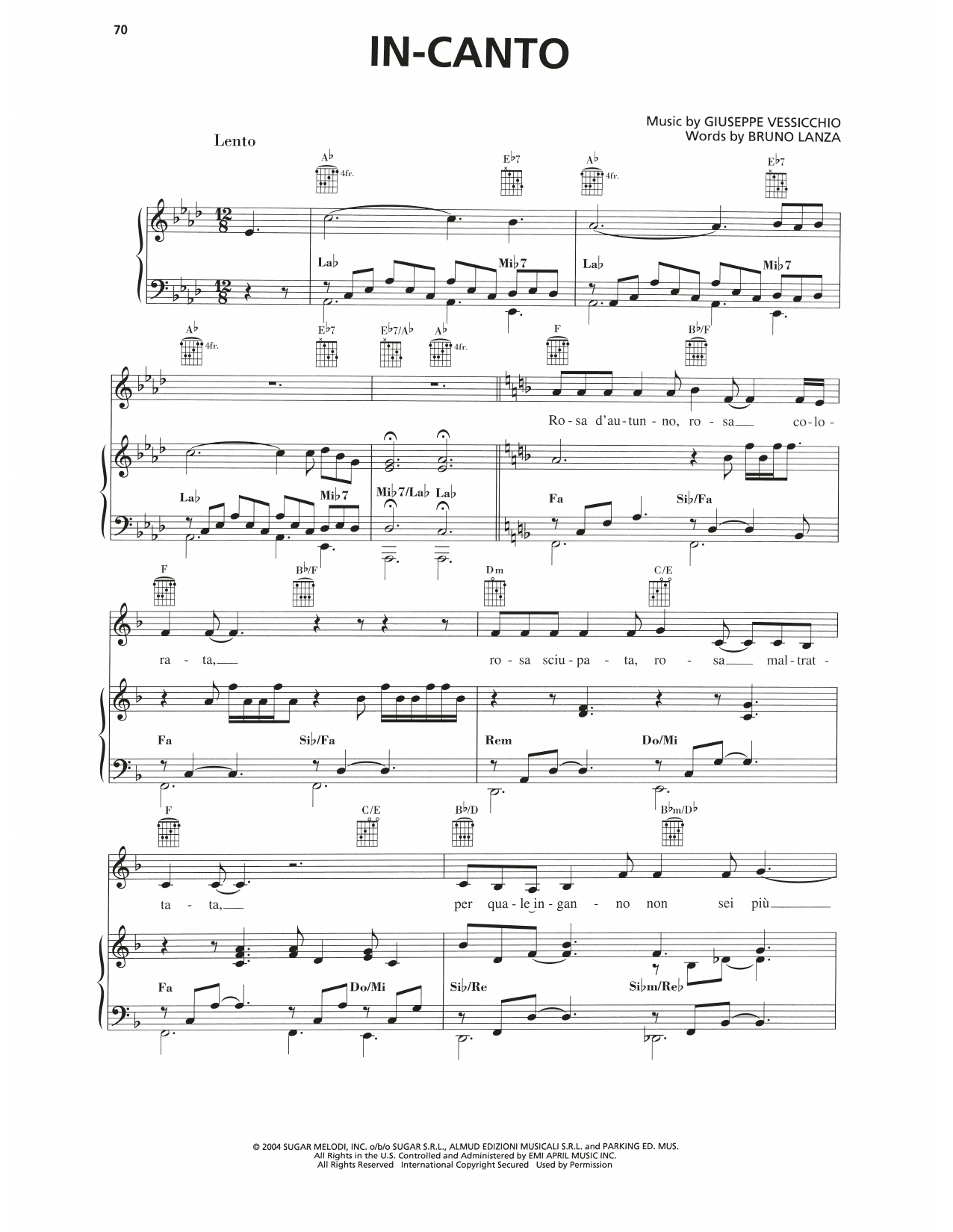Andrea Bocelli In-Canto sheet music notes and chords arranged for Piano, Vocal & Guitar Chords (Right-Hand Melody)