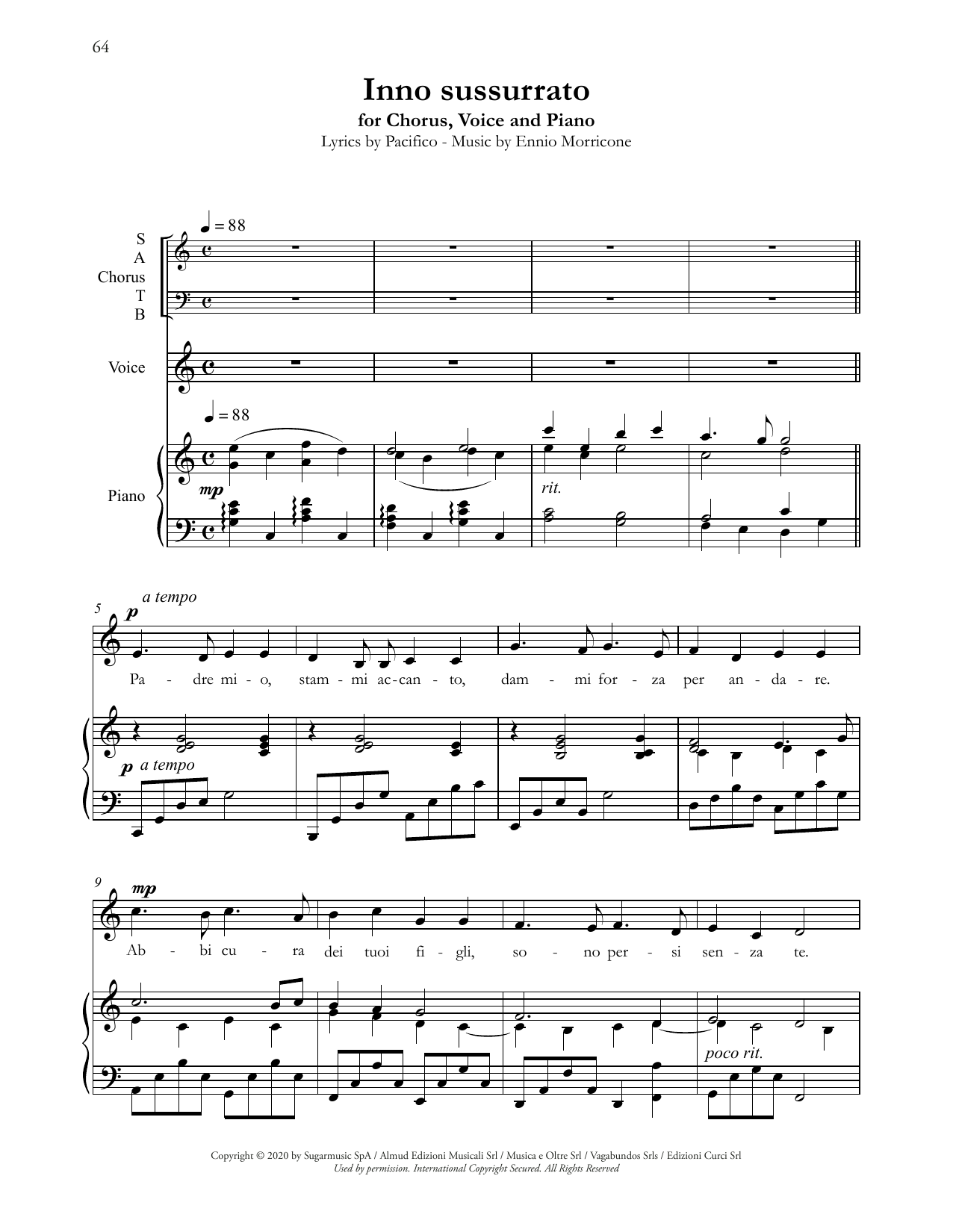 Andrea Bocelli Inno sussurrato sheet music notes and chords arranged for SATB Choir