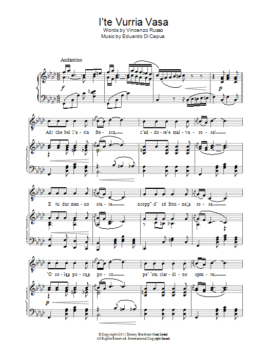 Andrea Bocelli I'te Vurria Vasa sheet music notes and chords arranged for Piano & Vocal