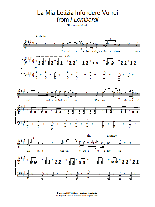 Andrea Bocelli La Mia Letizia Infondere Vorrei sheet music notes and chords arranged for Piano & Vocal