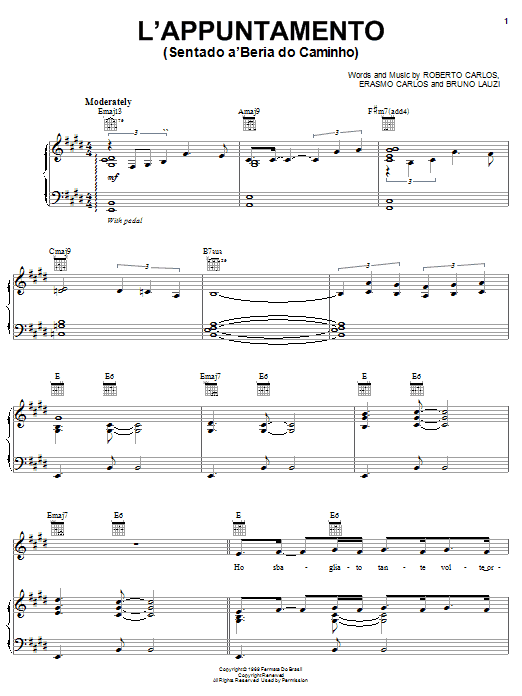 Andrea Bocelli L'Appuntamento (Sentado a'Beira do Caminho) sheet music notes and chords arranged for Piano, Vocal & Guitar Chords (Right-Hand Melody)