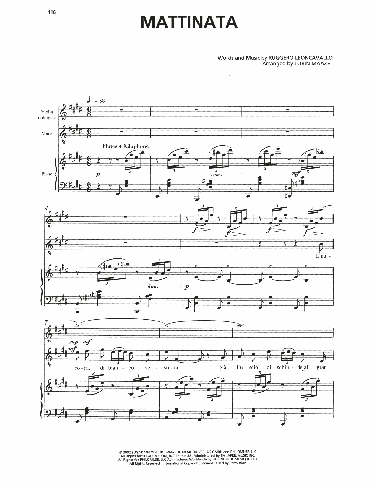 Andrea Bocelli Mattinata sheet music notes and chords arranged for Piano, Vocal & Guitar Chords (Right-Hand Melody)