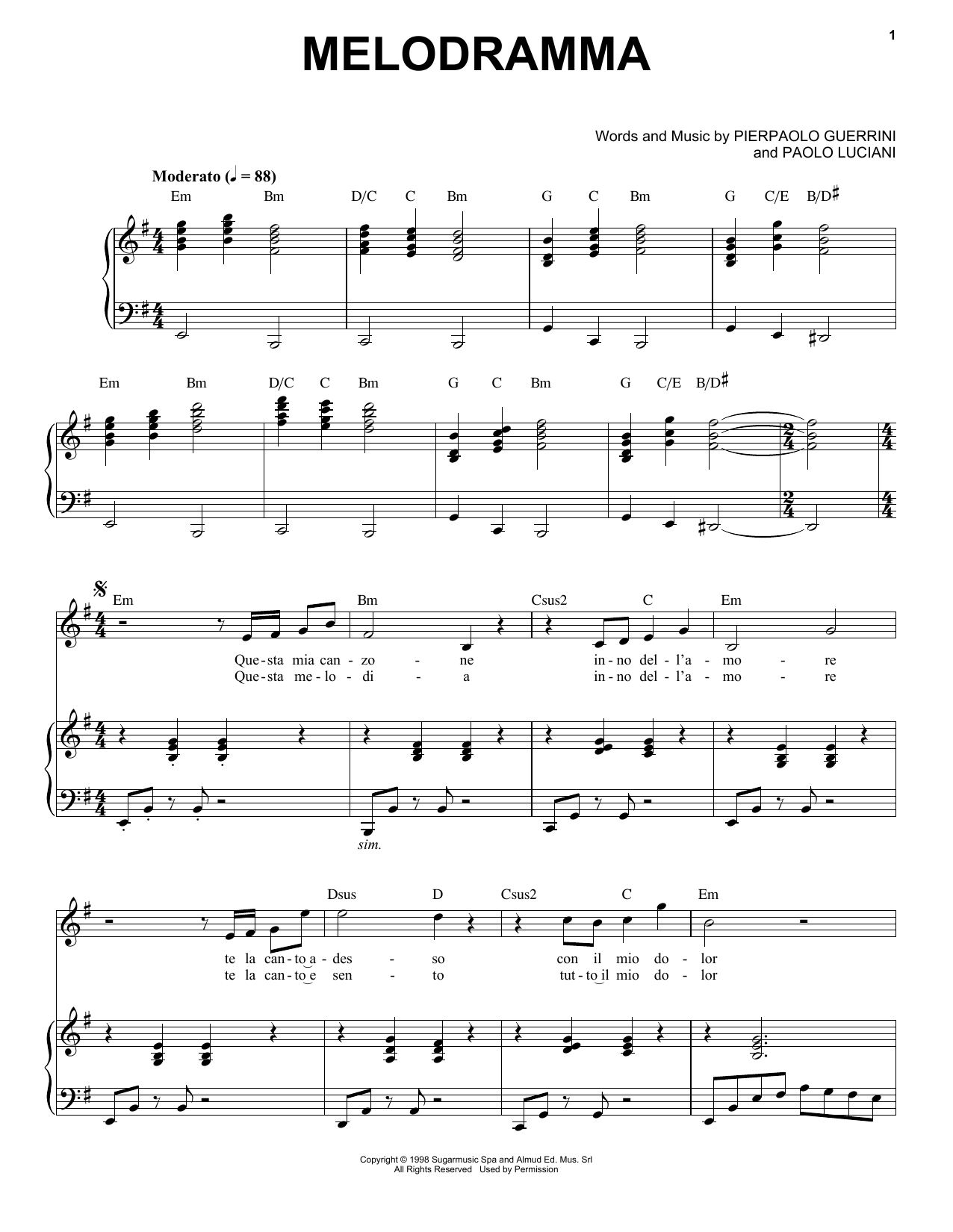 Andrea Bocelli Melodramma sheet music notes and chords arranged for Piano & Vocal