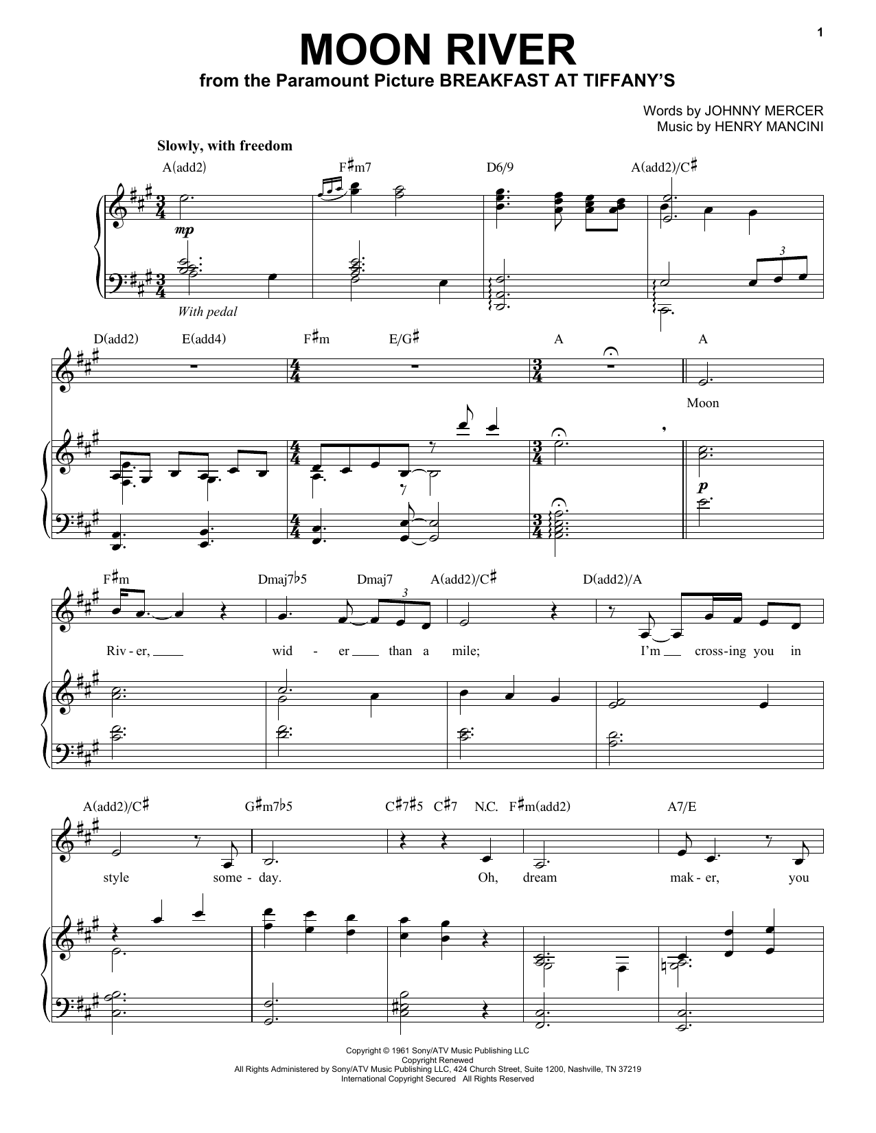 Andrea Bocelli Moon River sheet music notes and chords arranged for Piano & Vocal