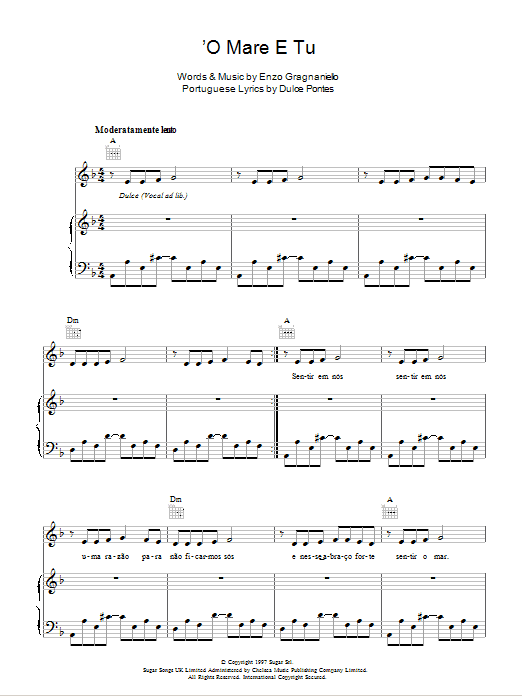 Andrea Bocelli 'O Mare E Tu sheet music notes and chords arranged for Piano, Vocal & Guitar Chords