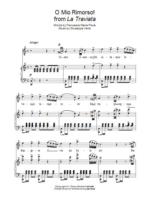 Andrea Bocelli O Mio Rimorso! sheet music notes and chords arranged for Piano & Vocal
