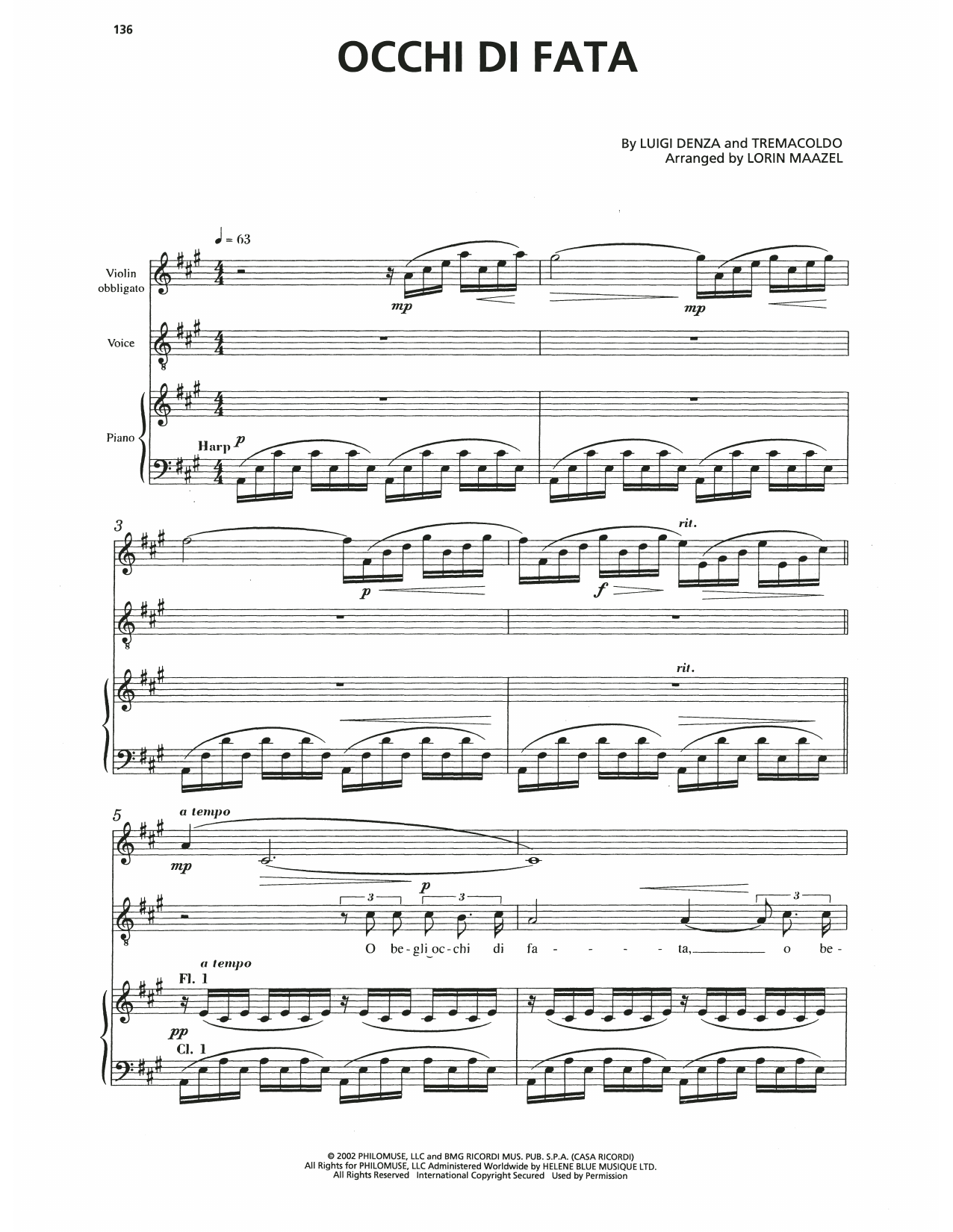Andrea Bocelli Occhi Di Fata sheet music notes and chords arranged for Piano, Vocal & Guitar Chords (Right-Hand Melody)