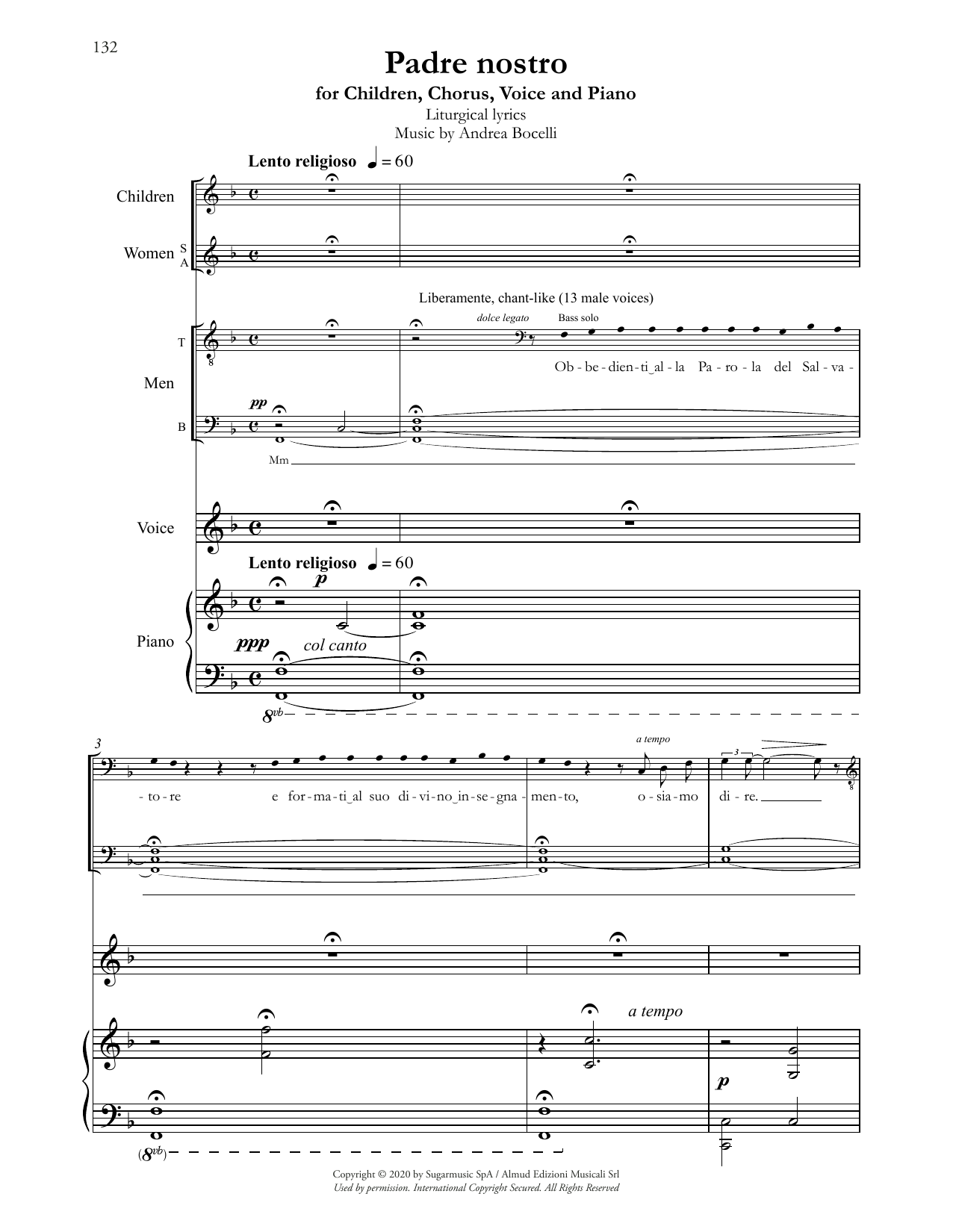 Andrea Bocelli Padre nostro sheet music notes and chords arranged for SATB Choir