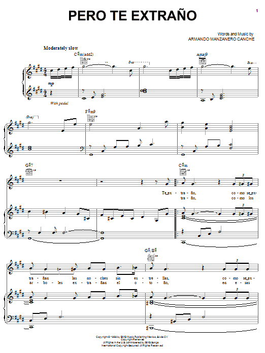 Andrea Bocelli Pero Te Extrano sheet music notes and chords arranged for Piano, Vocal & Guitar Chords (Right-Hand Melody)