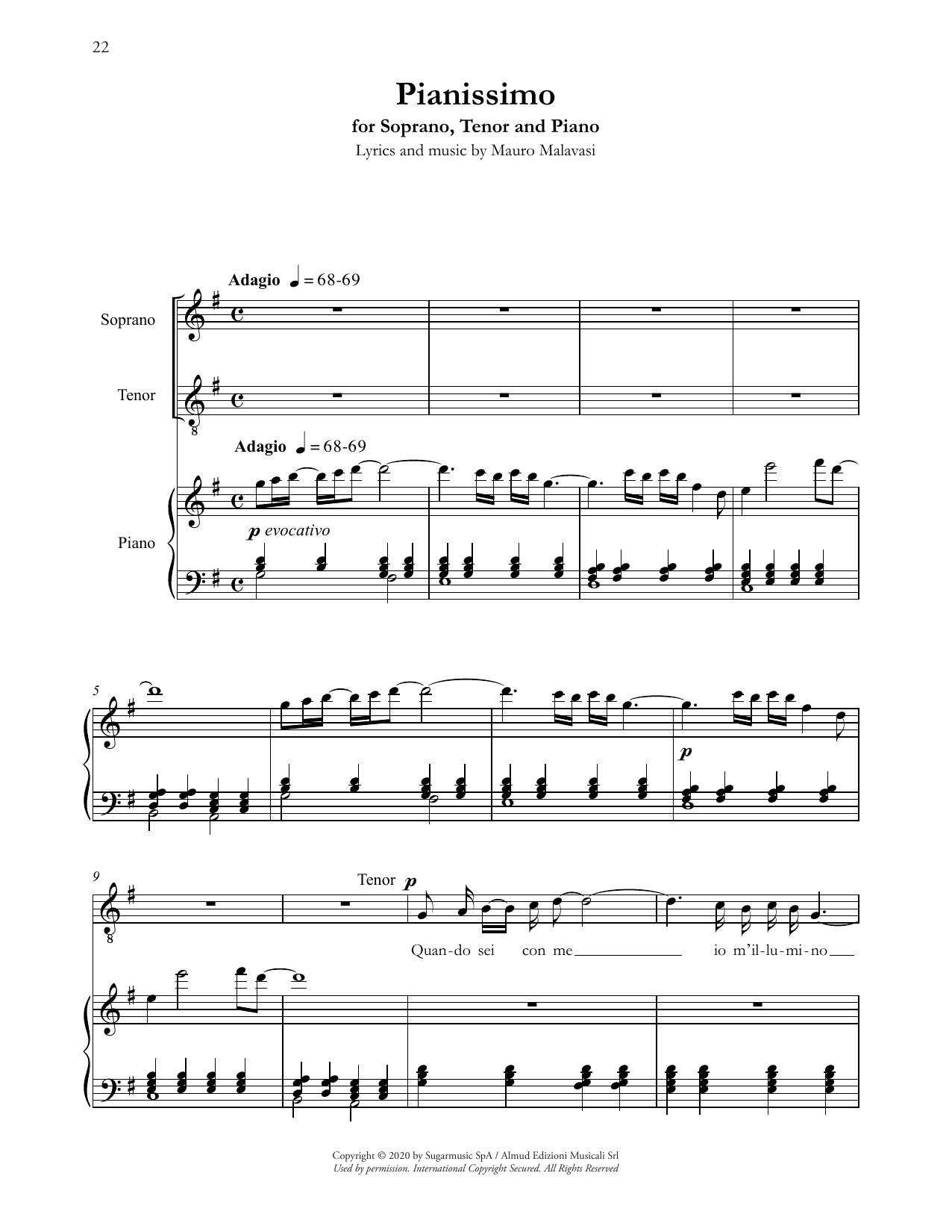 Andrea Bocelli Pianissimo sheet music notes and chords arranged for Vocal Duet