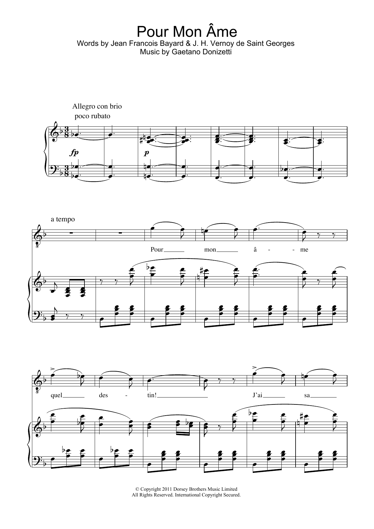 Andrea Bocelli Pour Mon Ame (from La Fille du Regiment) sheet music notes and chords arranged for Piano & Vocal