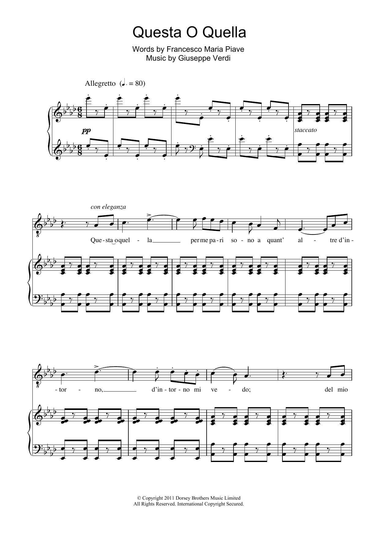 Andrea Bocelli Questa O Quella (from Rigoletto) sheet music notes and chords arranged for Piano & Vocal