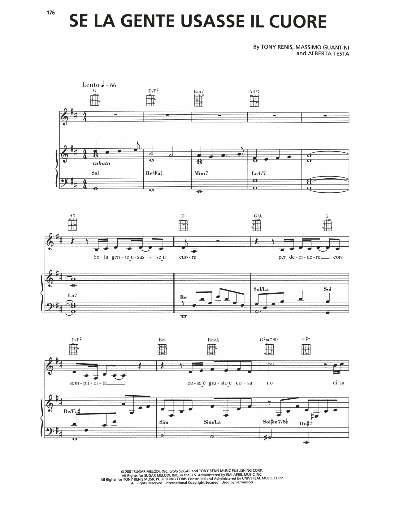 Andrea Bocelli Se La Gente Usasse Il Cuore sheet music notes and chords arranged for Piano, Vocal & Guitar Chords (Right-Hand Melody)