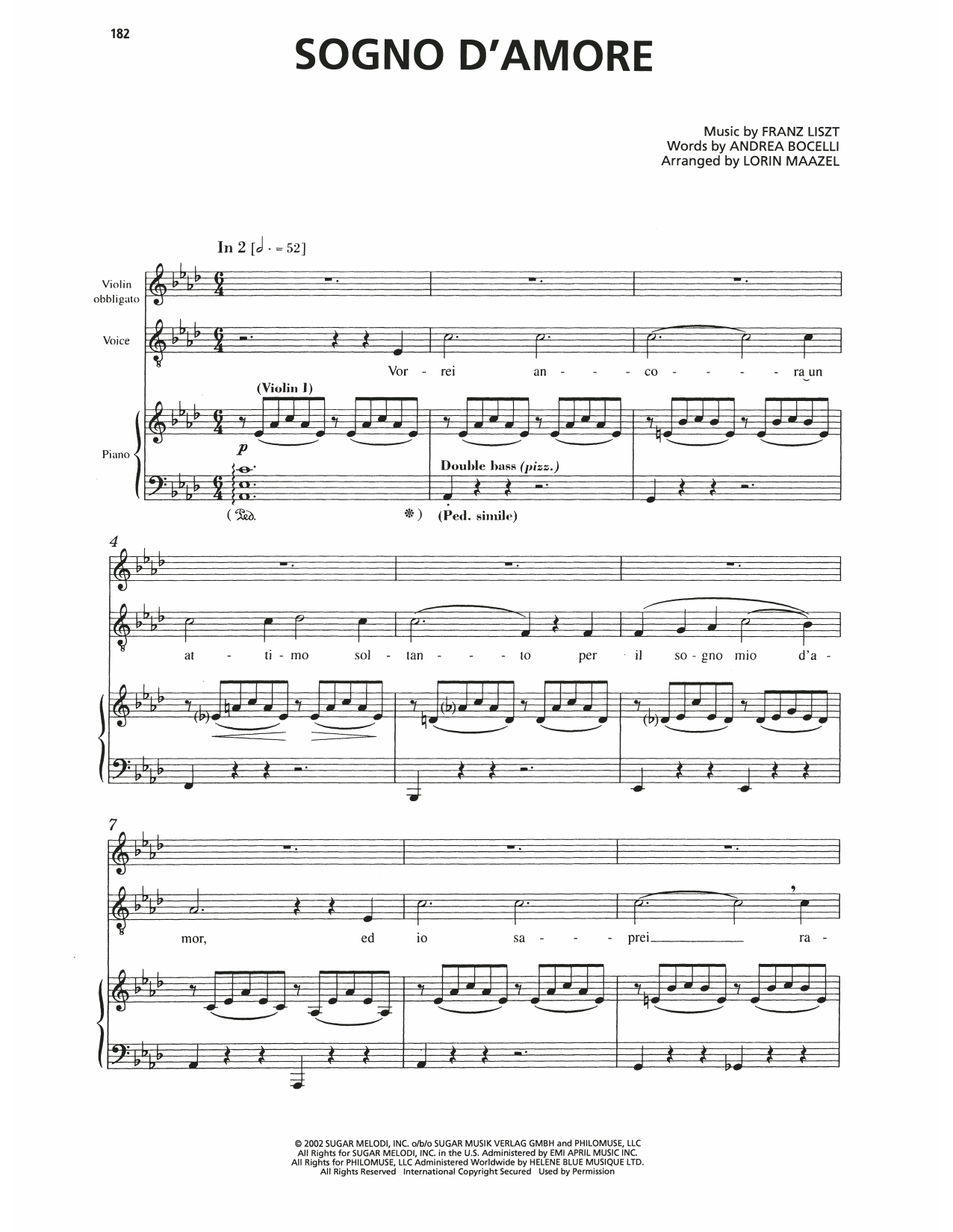 Andrea Bocelli Sogno D'Amore sheet music notes and chords arranged for Piano, Vocal & Guitar Chords (Right-Hand Melody)