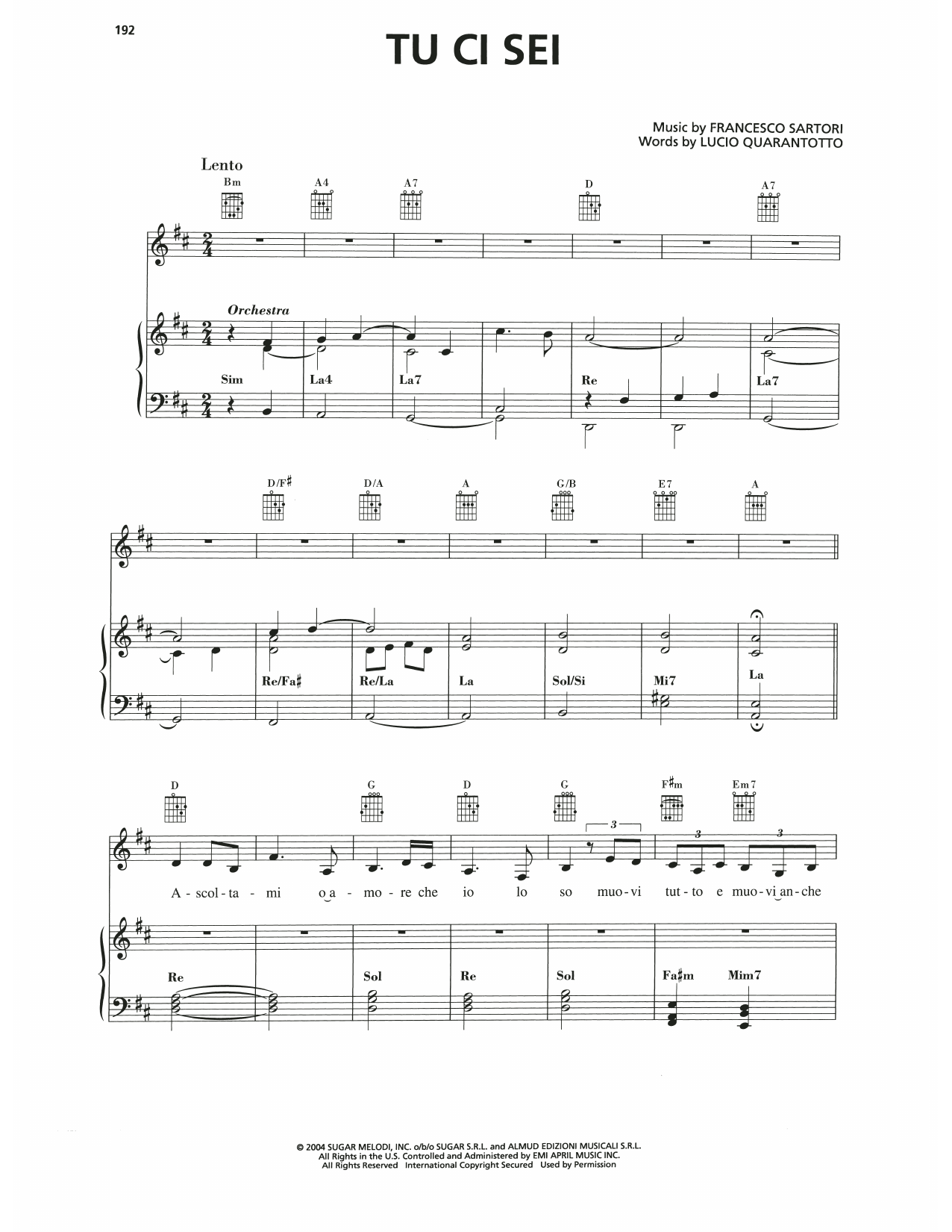 Andrea Bocelli Tu Ci Sei sheet music notes and chords arranged for Piano, Vocal & Guitar Chords (Right-Hand Melody)