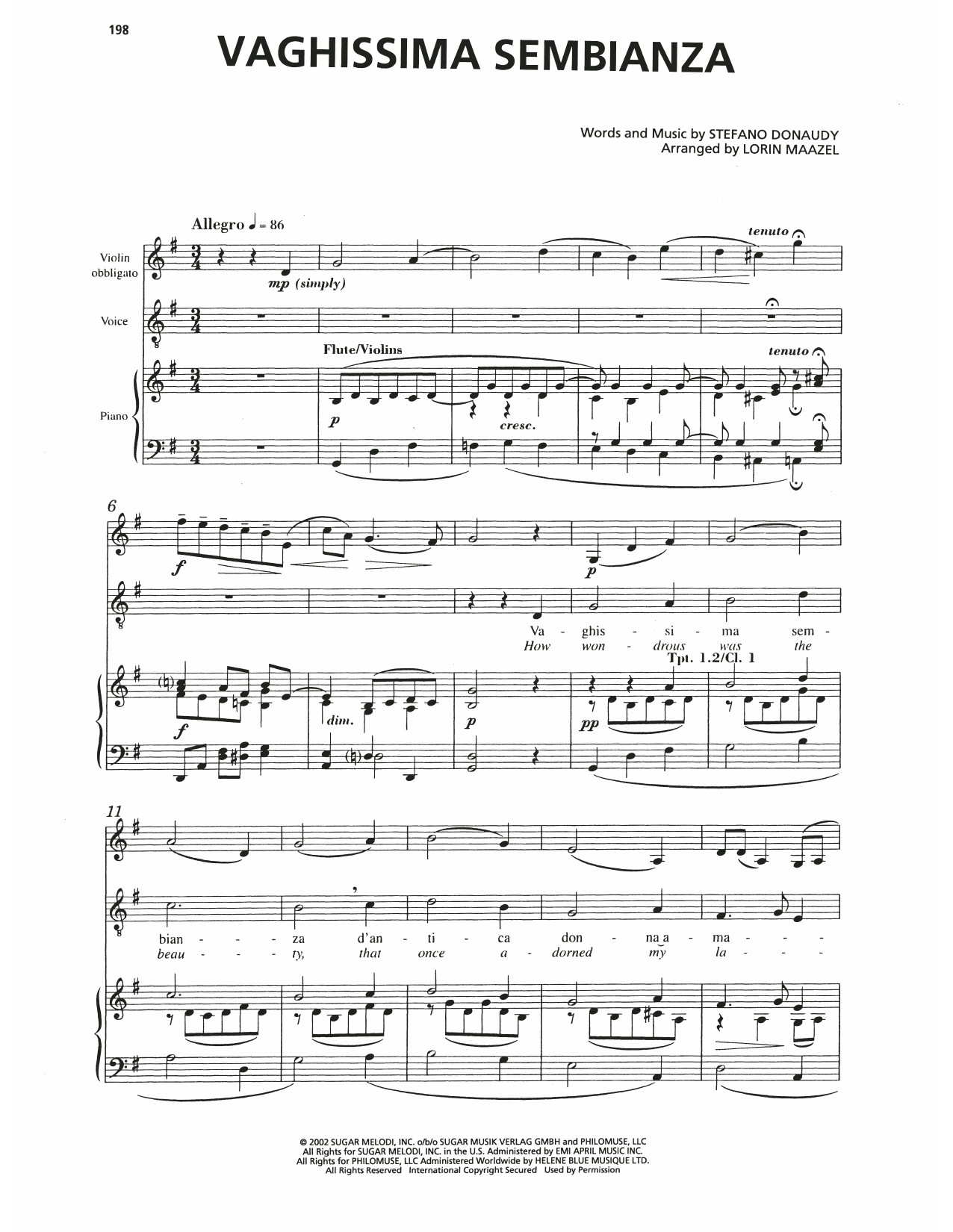 Andrea Bocelli Vaghissima Sembrianza sheet music notes and chords arranged for Piano, Vocal & Guitar Chords (Right-Hand Melody)