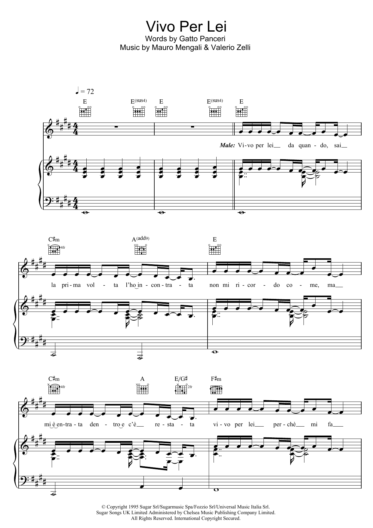 Andrea Bocelli Vivo Per Lei sheet music notes and chords arranged for Piano & Vocal