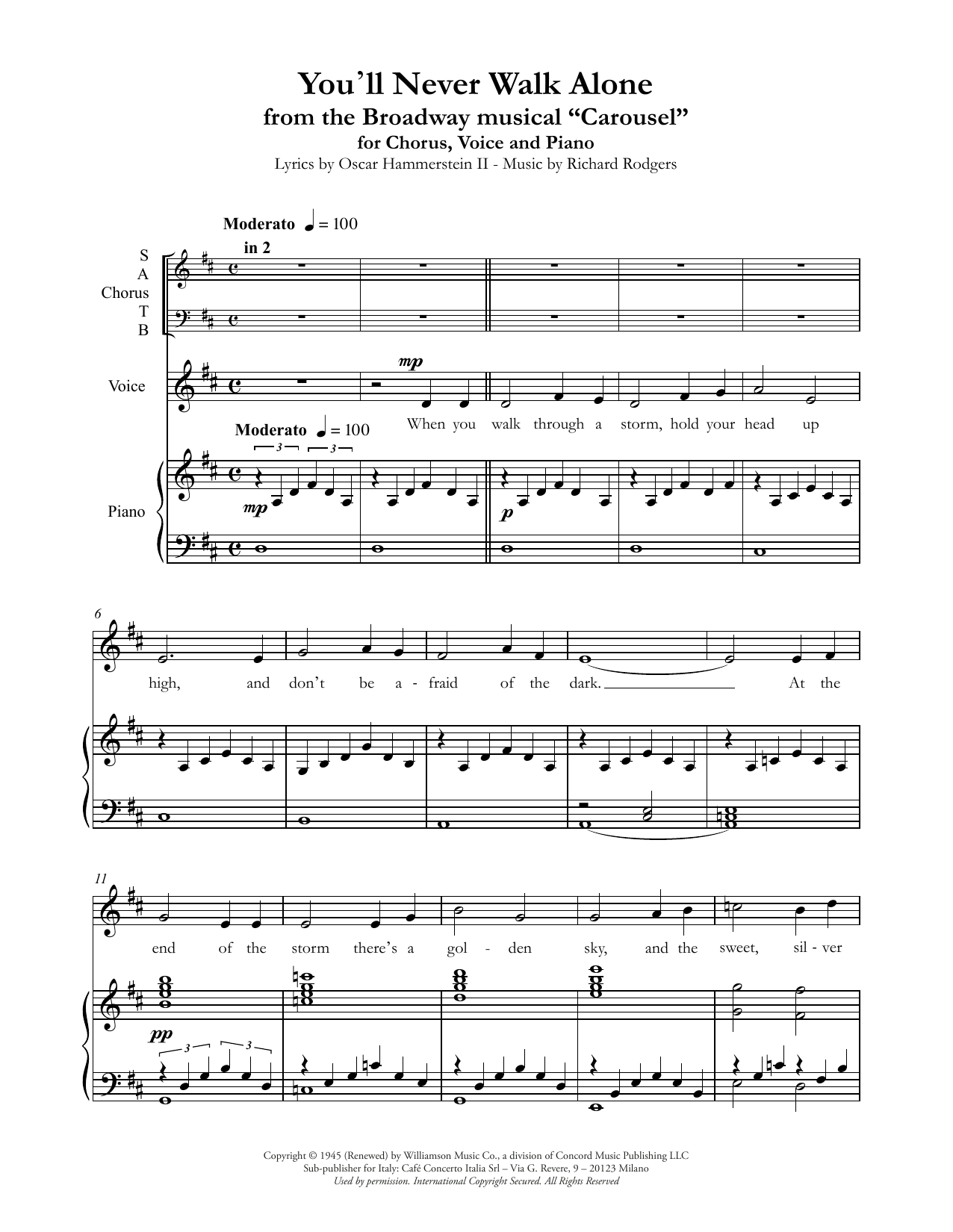 Andrea Bocelli You'll Never Walk Alone (from Carousel) sheet music notes and chords arranged for SATB Choir