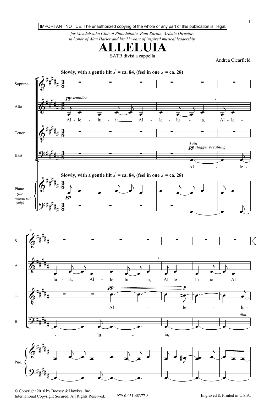 Andrea Clearfield Alleluia sheet music notes and chords arranged for SATB Choir