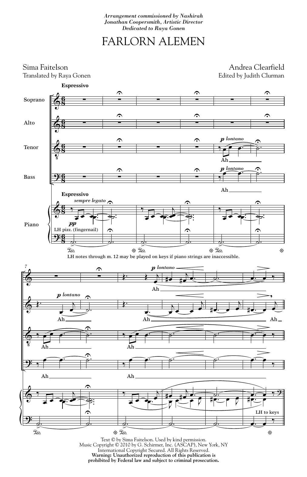 Andrea Clearfield Farlorn Alemen sheet music notes and chords arranged for SATB Choir