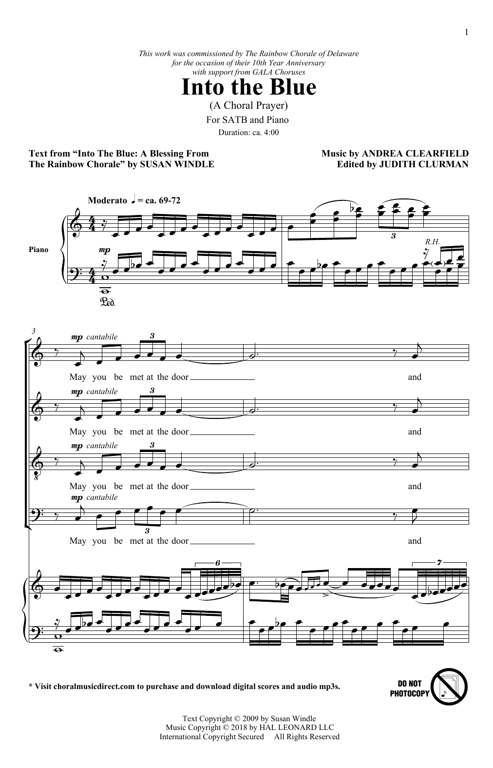 Andrea Clearfield Into The Blue: A Choral Prayer sheet music notes and chords arranged for SATB Choir