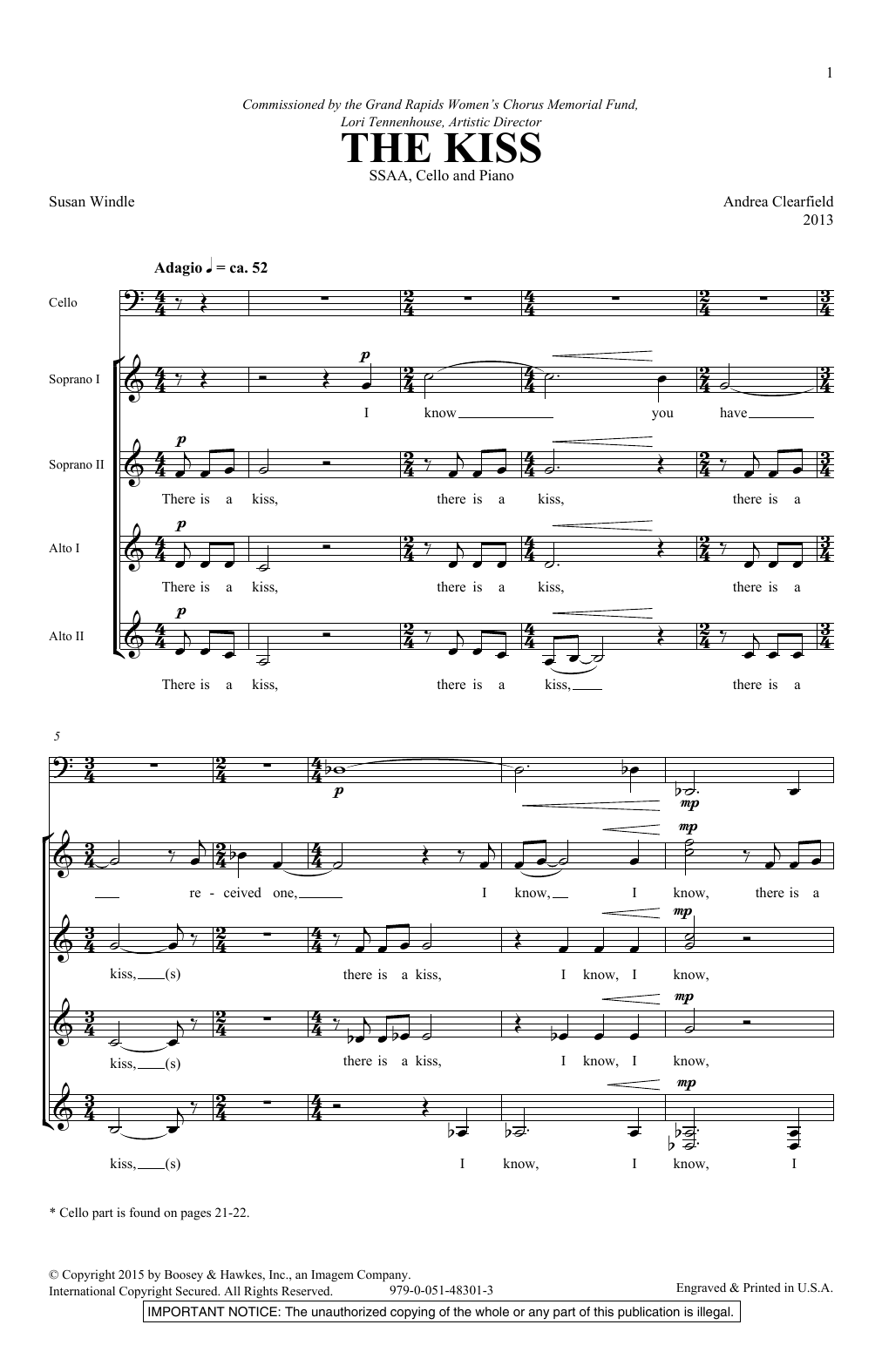 Andrea Clearfield The Kiss sheet music notes and chords arranged for SSA Choir