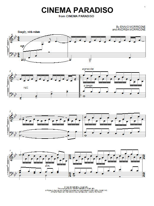Andrea Morricone Cinema Paradiso sheet music notes and chords arranged for Piano Solo
