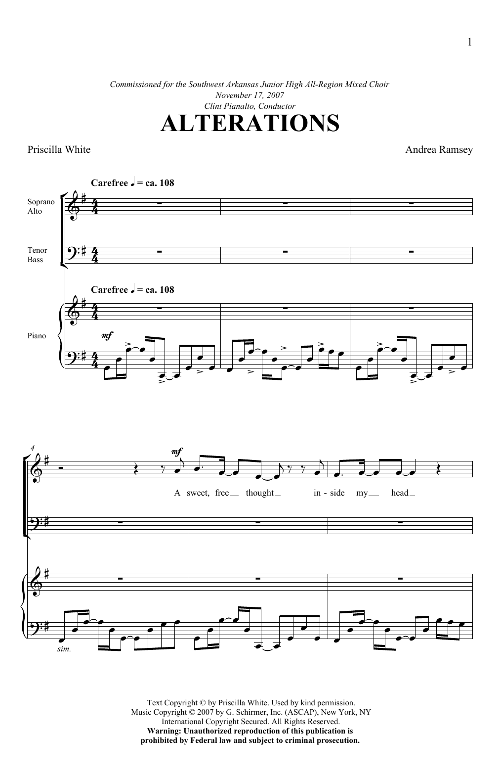 Andrea Ramsey Alterations sheet music notes and chords arranged for SATB Choir