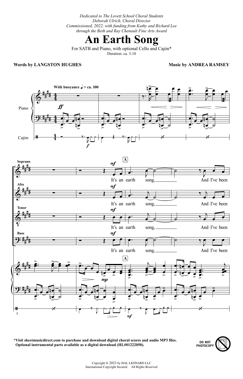 Andrea Ramsey An Earth Song sheet music notes and chords arranged for SATB Choir