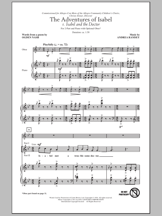 Andrea Ramsey Isabel And The Bear sheet music notes and chords arranged for 2-Part Choir