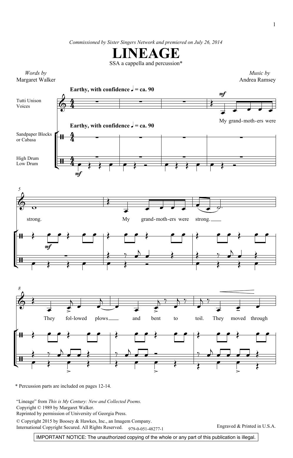 Andrea Ramsey Lineage sheet music notes and chords arranged for SSA Choir
