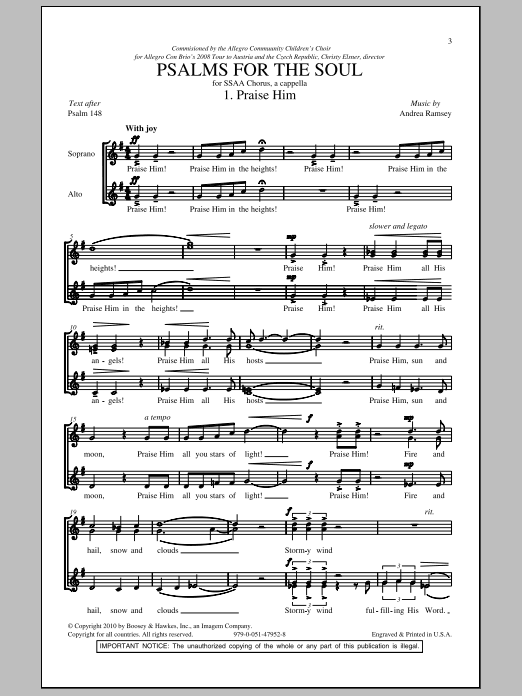 Andrea Ramsey Psalms For The Soul sheet music notes and chords arranged for SSA Choir