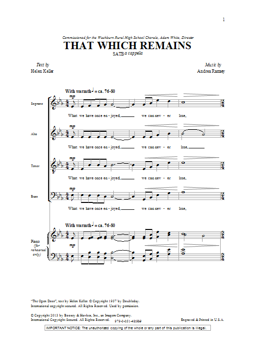 Andrea Ramsey That Which Remains sheet music notes and chords arranged for TTBB Choir