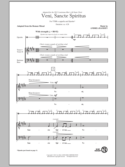Andrea Ramsey Veni Sancte Spiritus sheet music notes and chords arranged for TTBB Choir
