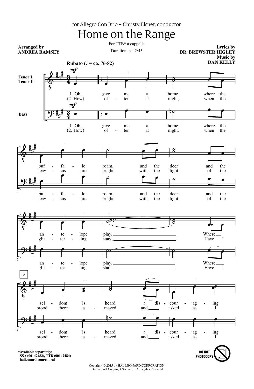 Andrea Ramsey Home On The Range sheet music notes and chords arranged for SSA Choir
