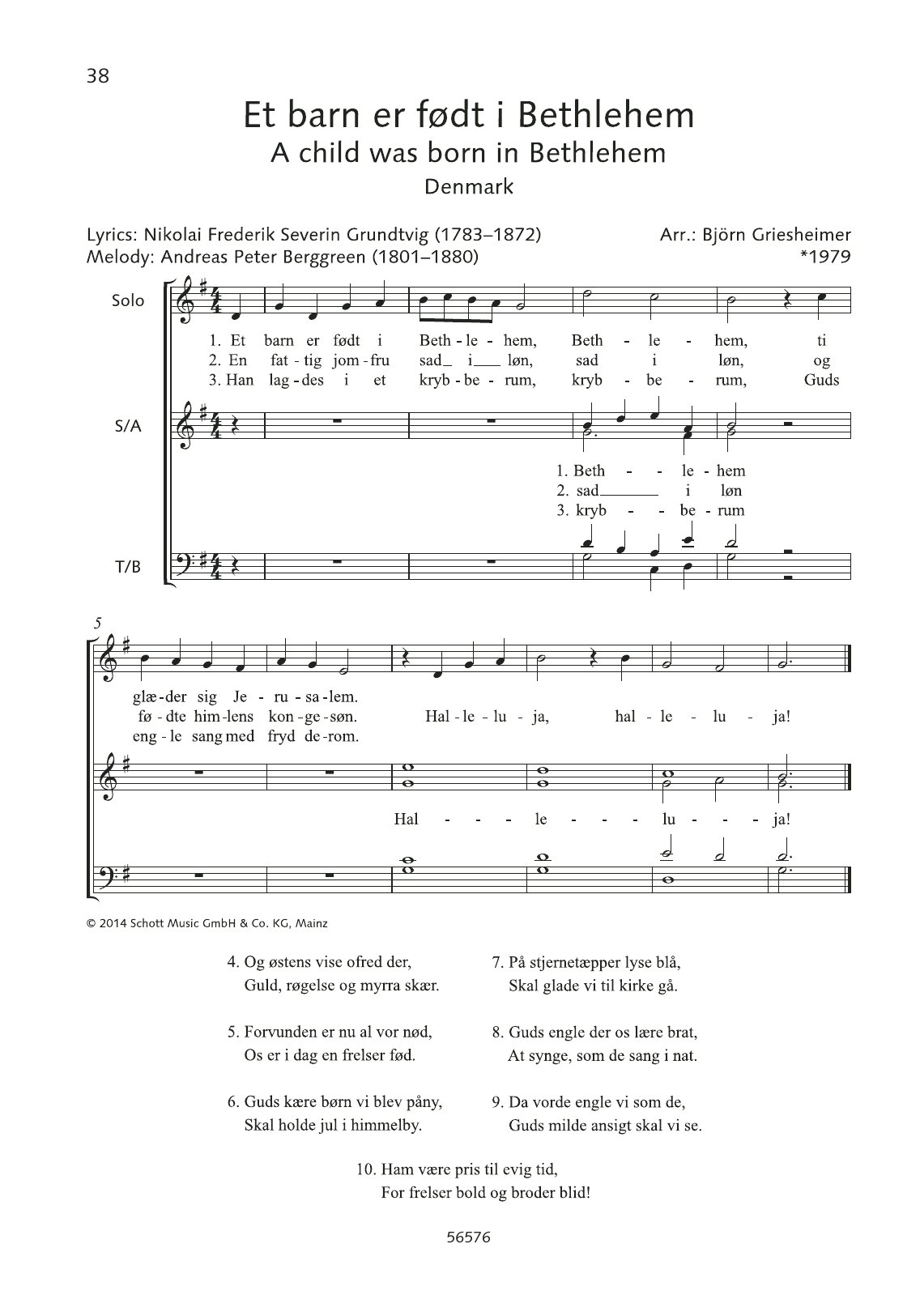 Andreas Peter Berggreen Et barn er fodt i Bethlehem sheet music notes and chords arranged for SATB Choir