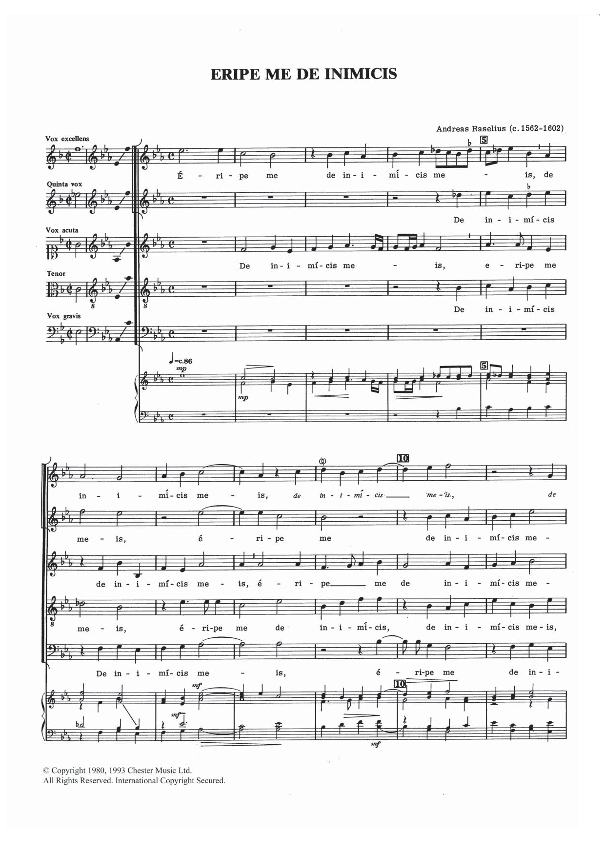 Andreas Raselius Eripe Me De Inimicis sheet music notes and chords arranged for Piano, Vocal & Guitar Chords