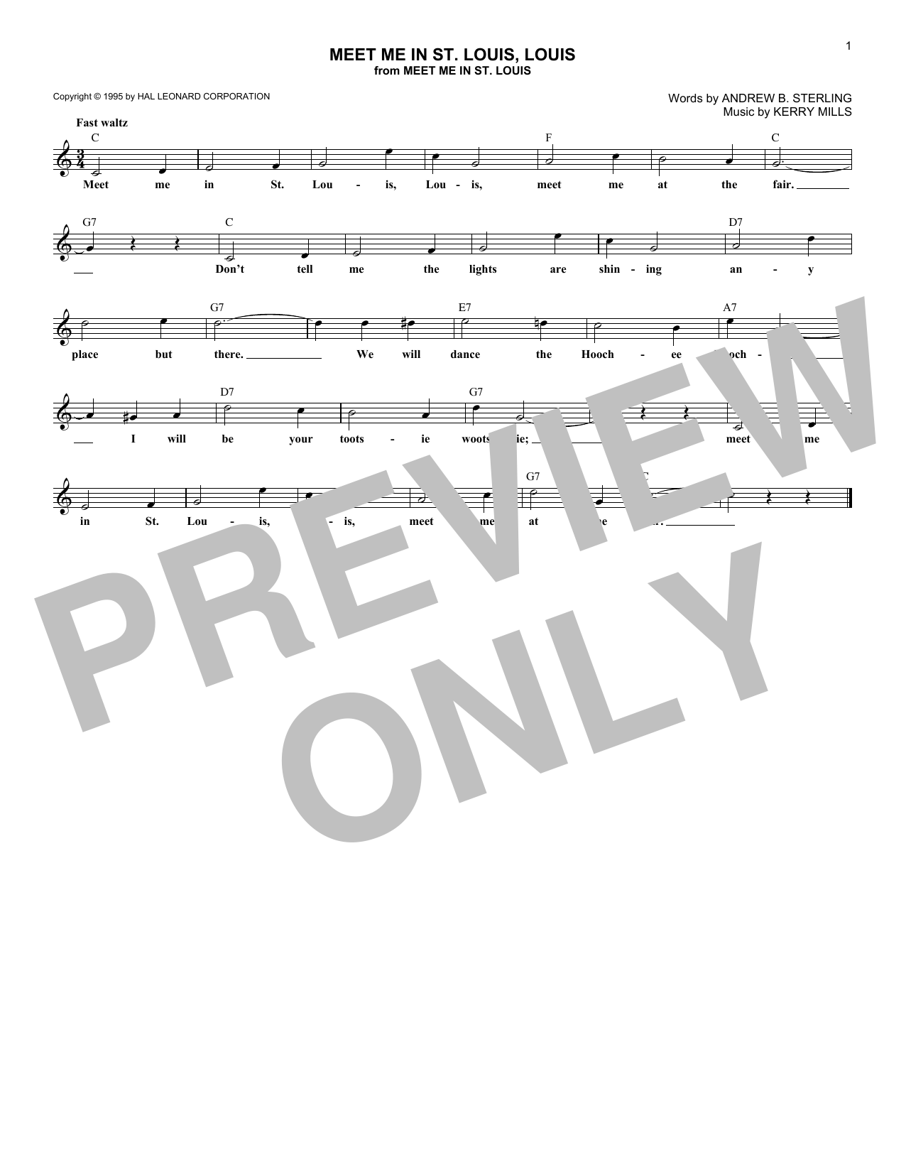 Andrew B. Sterling Meet Me In St. Louis, Louis sheet music notes and chords arranged for Piano, Vocal & Guitar Chords (Right-Hand Melody)
