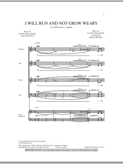 Andrew Bleckner I Will Run And Not Grow Weary sheet music notes and chords arranged for SATB Choir