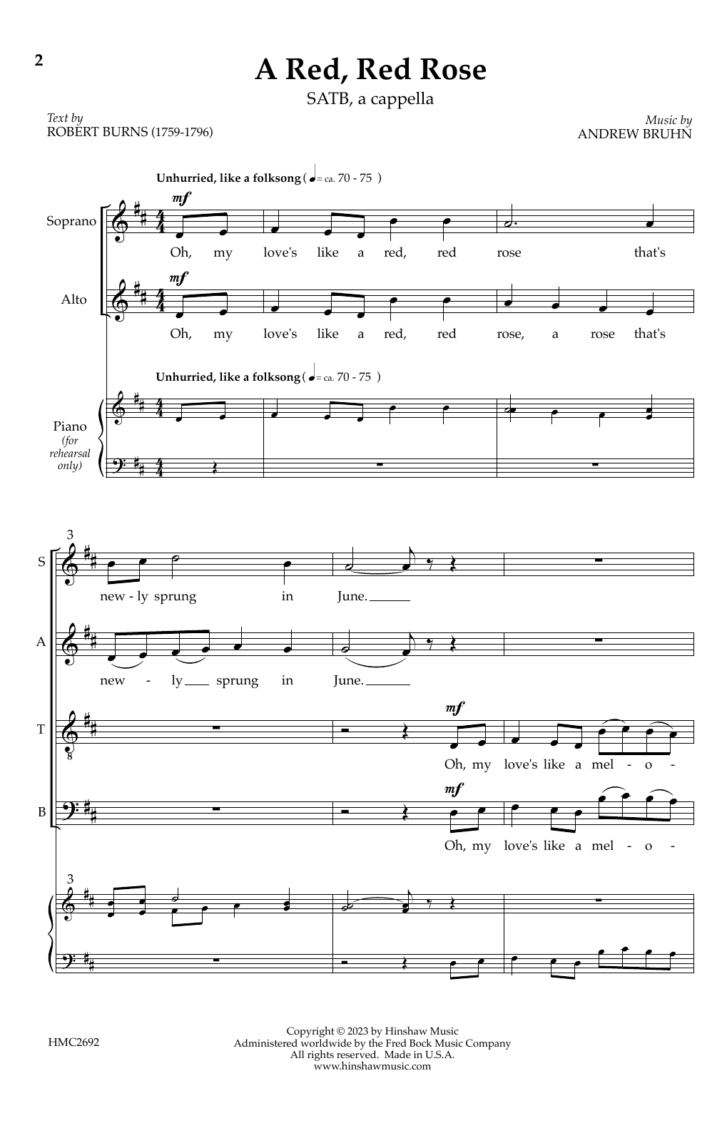 Andrew Bruhn A Red, Red Rose sheet music notes and chords arranged for SATB Choir