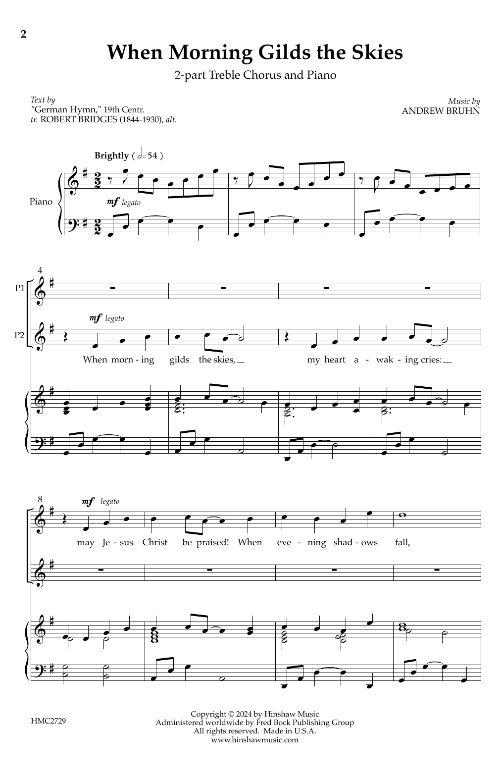 Andrew Bruhn When Morning Gilds the Skies sheet music notes and chords arranged for 2-Part Choir