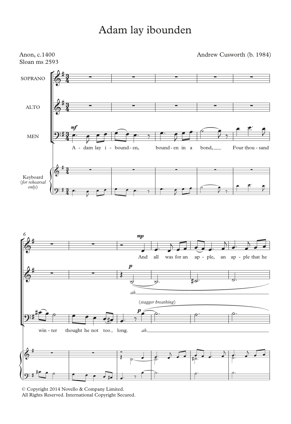 Andrew Cusworth Adam Lay Ibounden sheet music notes and chords arranged for Piano, Vocal & Guitar Chords