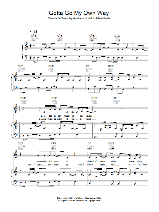 Andrew Dodd Gotta Go My Own Way sheet music notes and chords arranged for Piano, Vocal & Guitar Chords