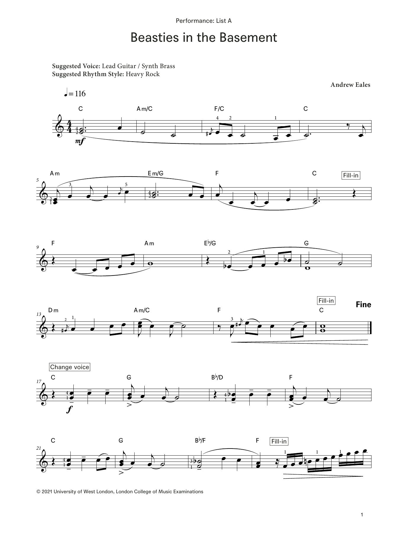 Andrew Eales Beasties in the Basement (from LCME Electronic Keyboard Grade 5 List A) sheet music notes and chords arranged for Piano Solo