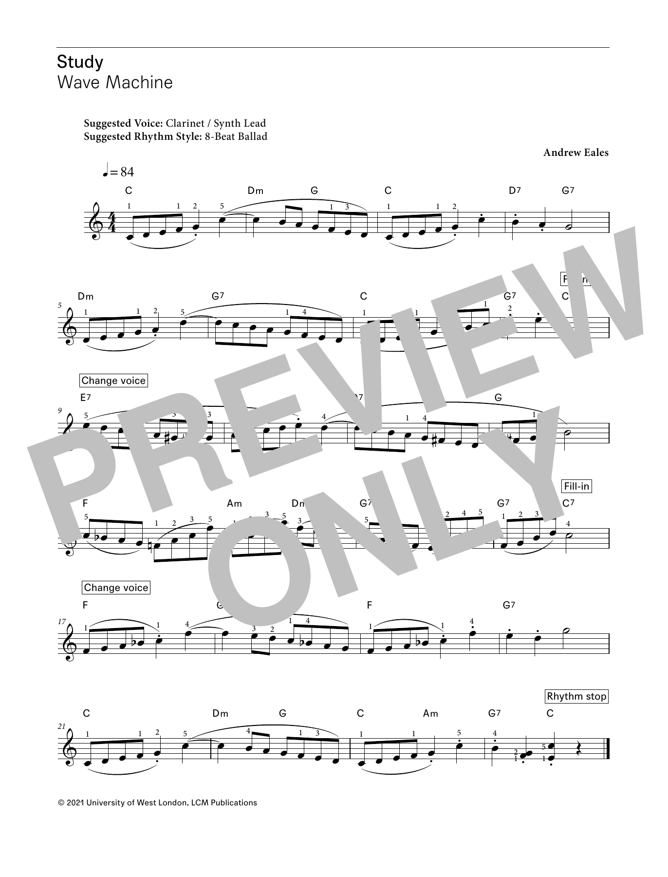 Andrew Eales Wave Machine (from LCME Electronic Keyboard Study Grade 2) sheet music notes and chords arranged for Piano Solo