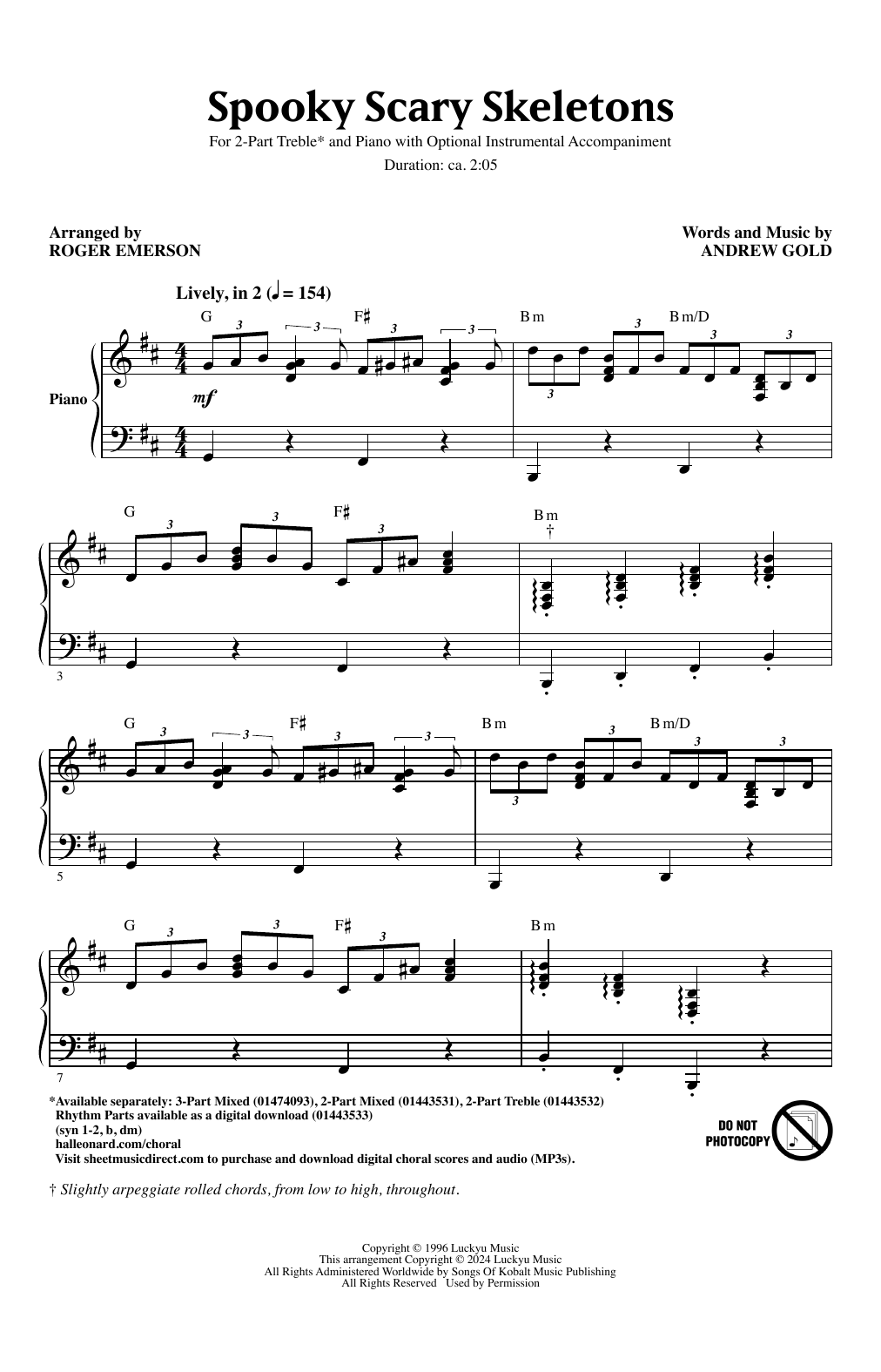 Andrew Gold Spooky Scary Skeletons (arr. Roger Emerson) sheet music notes and chords arranged for 2-Part Choir