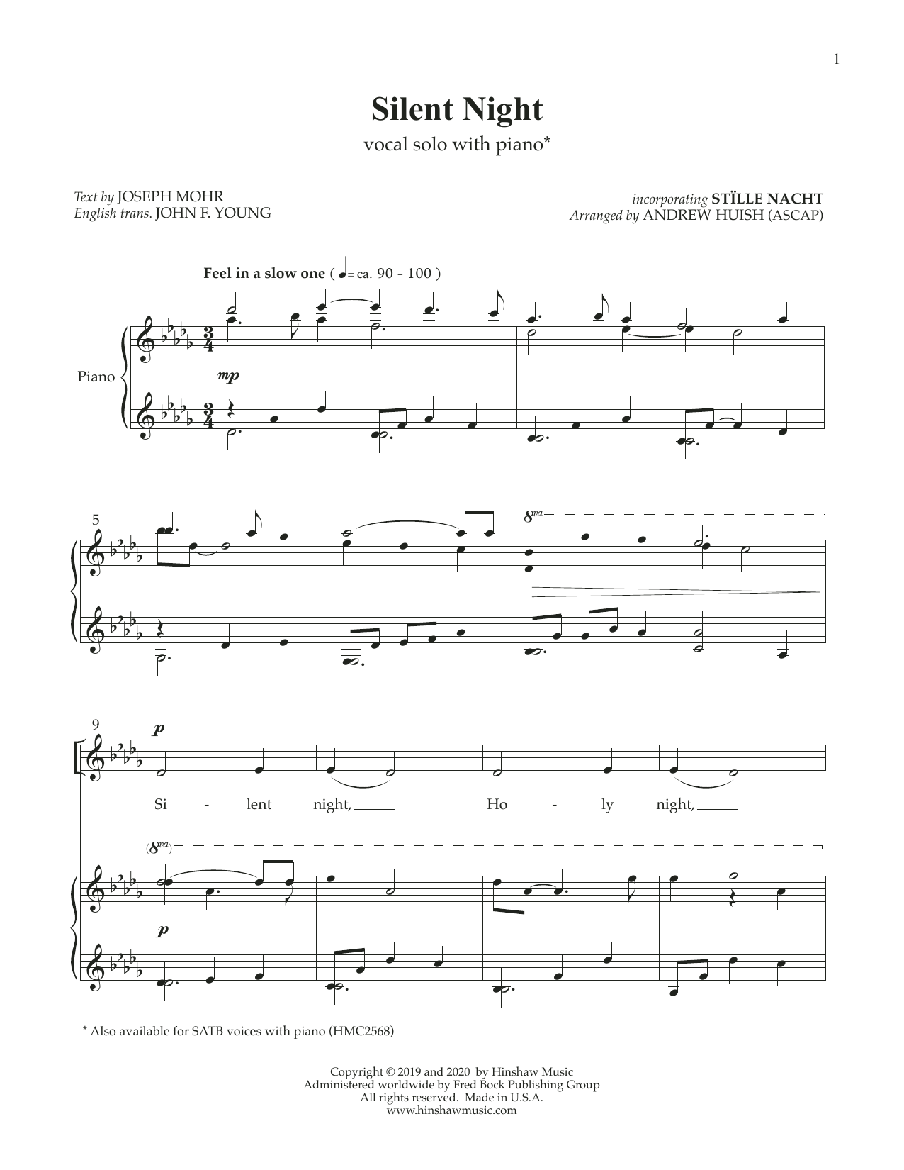 Andrew Huish Silent Night sheet music notes and chords arranged for Piano & Vocal
